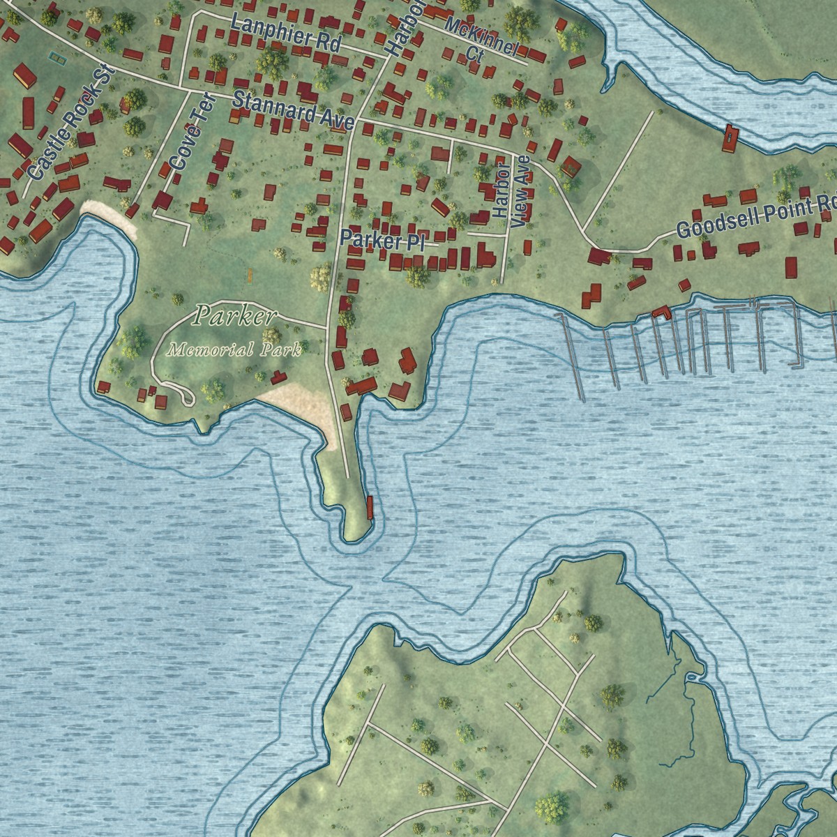 Second close-up of the map of Branford Center, Connecticut print showing more streets and buildings