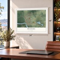 Branford, Florida map, 18 x 24 inch print in a white frame in a home office