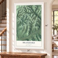 Bransford, Tennessee map, 24 x 36 inch print in a white frame by a staircase