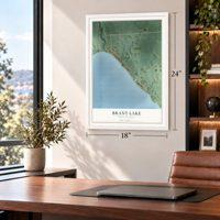 Brant Lake, South Dakota map, 18 x 24 inch print in a white frame in a home office