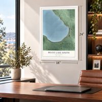 Brant Lake South, South Dakota map, 18 x 24 inch print in a white frame in a home office