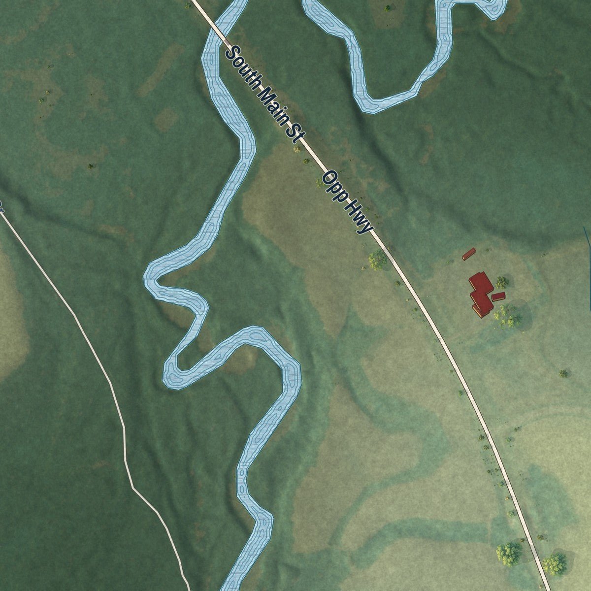 Second close-up of the map of Brantley, Alabama print showing more streets and buildings