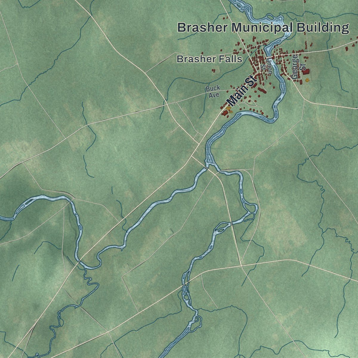 Second close-up of the map of Brasher, New York print showing more streets and buildings