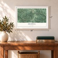 Braswell, Georgia map, 12 x 18 inch print in a white frame in an entryway