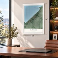 Bratenahl, Ohio map, 18 x 24 inch print in a white frame in a home office