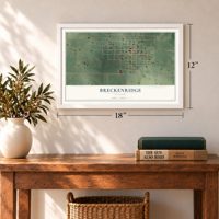 Breckenridge, Missouri map, 12 x 18 inch print in a white frame in an entryway