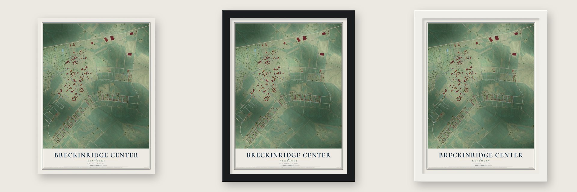 Breckinridge Center, Kentucky map unframed, in a black wood frame and in a white wood frame