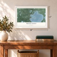 Breezy Point, Minnesota map, 12 x 18 inch print in a white frame in an entryway