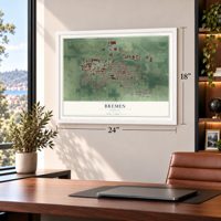 Bremen, Indiana map, 18 x 24 inch print in a white frame in a home office