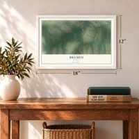 Bremen, Kansas map, 12 x 18 inch print in a white frame in an entryway
