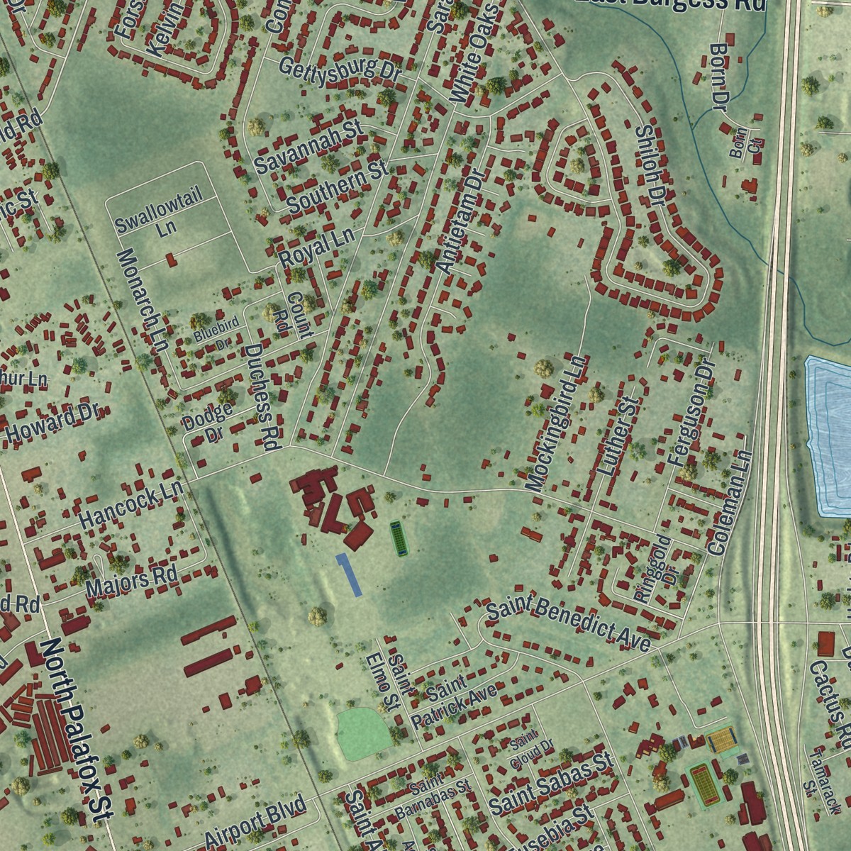 Second close-up of the map of Brent, Florida print showing more streets and buildings