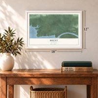 Brent, Oklahoma map, 12 x 18 inch print in a white frame in an entryway