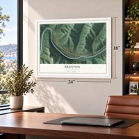Brenton, West Virginia map, 18 x 24 inch print in a white frame in a home office