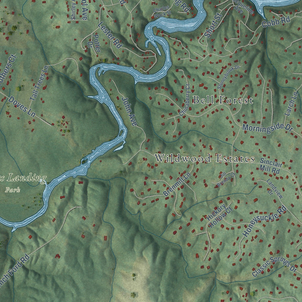 Second close-up of the map of Brentsville, Virginia print showing more streets and buildings