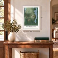 Brentwood Colony, South Dakota map, 12 x 18 inch print in a white frame in an entryway