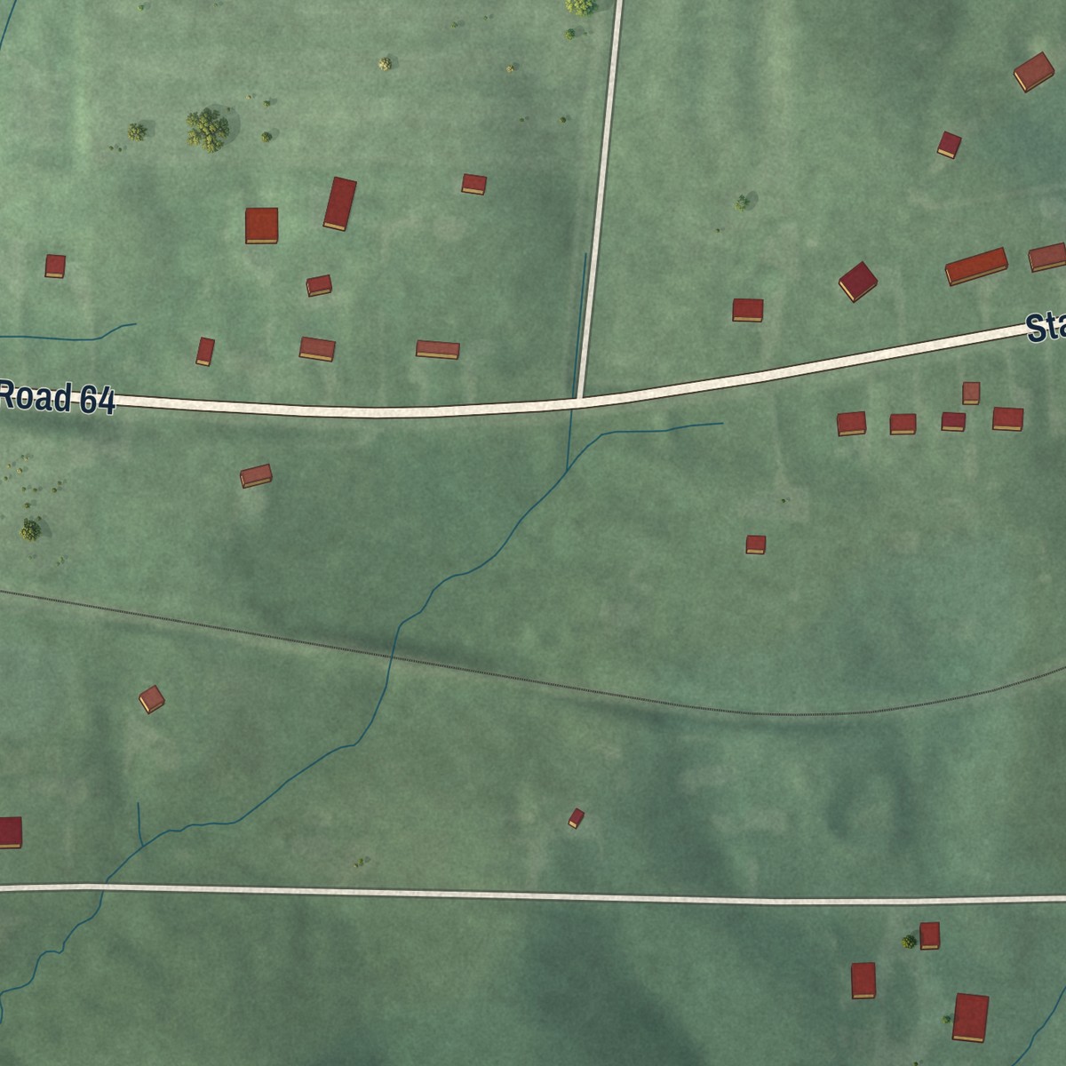 Second close-up of the map of Bretzville, Indiana print showing more streets and buildings