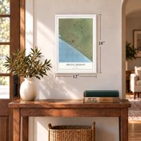 Brevig Mission, Alaska map, 12 x 18 inch print in a white frame in an entryway