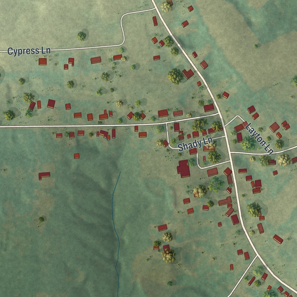 Second close-up of the map of Brewer, Missouri print showing more streets and buildings