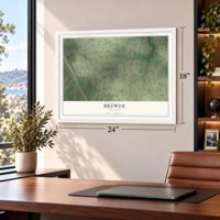 Brewer, Missouri map, 18 x 24 inch print in a white frame in a home office