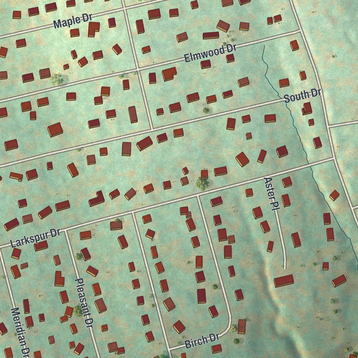 Second close-up of the map of Brewster Hill, New York print showing more streets and buildings