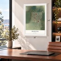 Brewster, Kansas map, 18 x 24 inch print in a white frame in a home office