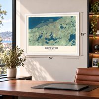 Brewster, Massachusetts map, 18 x 24 inch print in a white frame in a home office