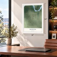 Brewster, Nebraska map, 18 x 24 inch print in a white frame in a home office