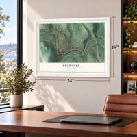 Brewster, New York map, 18 x 24 inch print in a white frame in a home office