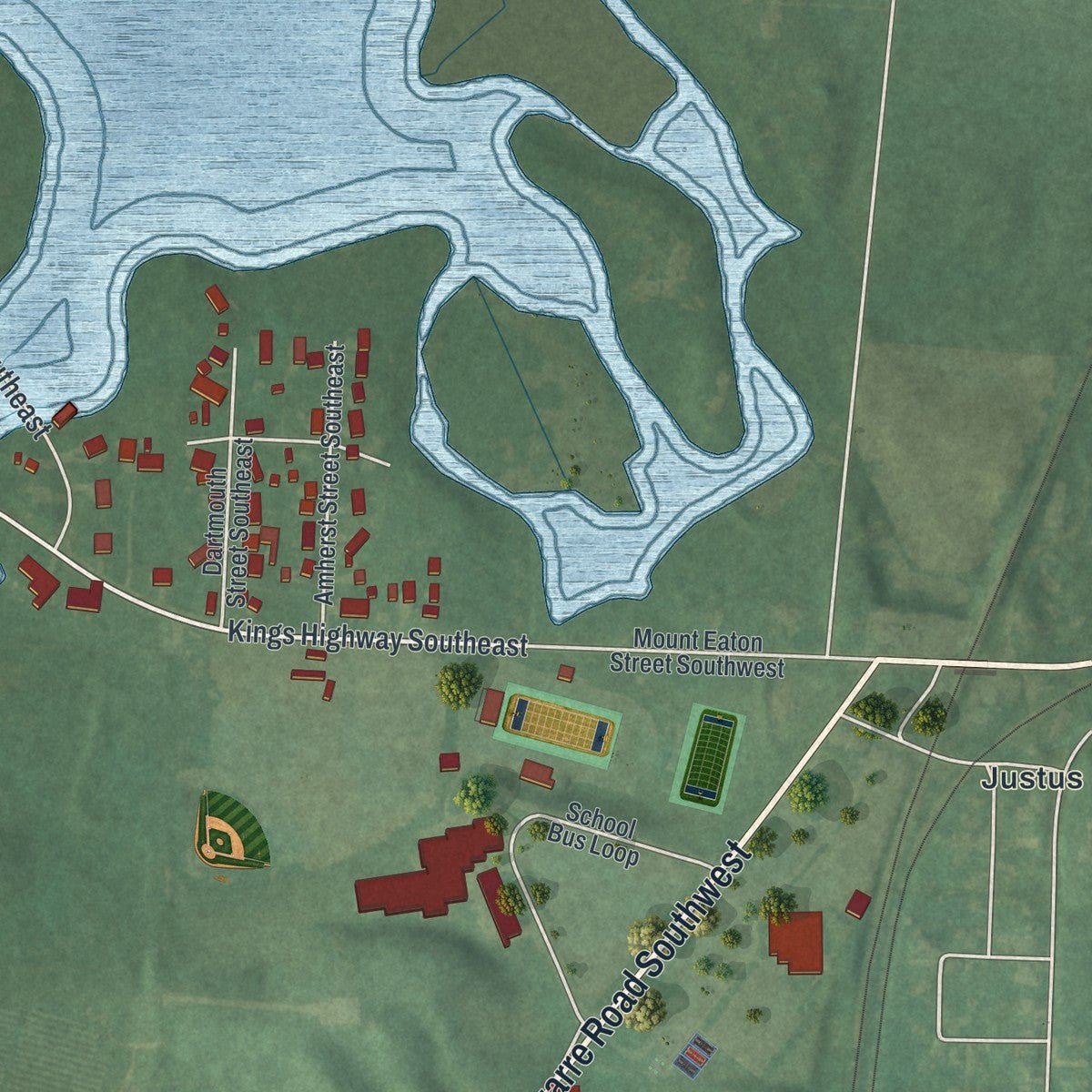 Second close-up of the map of Brewster, Ohio print showing more streets and buildings