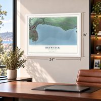 Brewster, Washington map, 18 x 24 inch print in a white frame in a home office