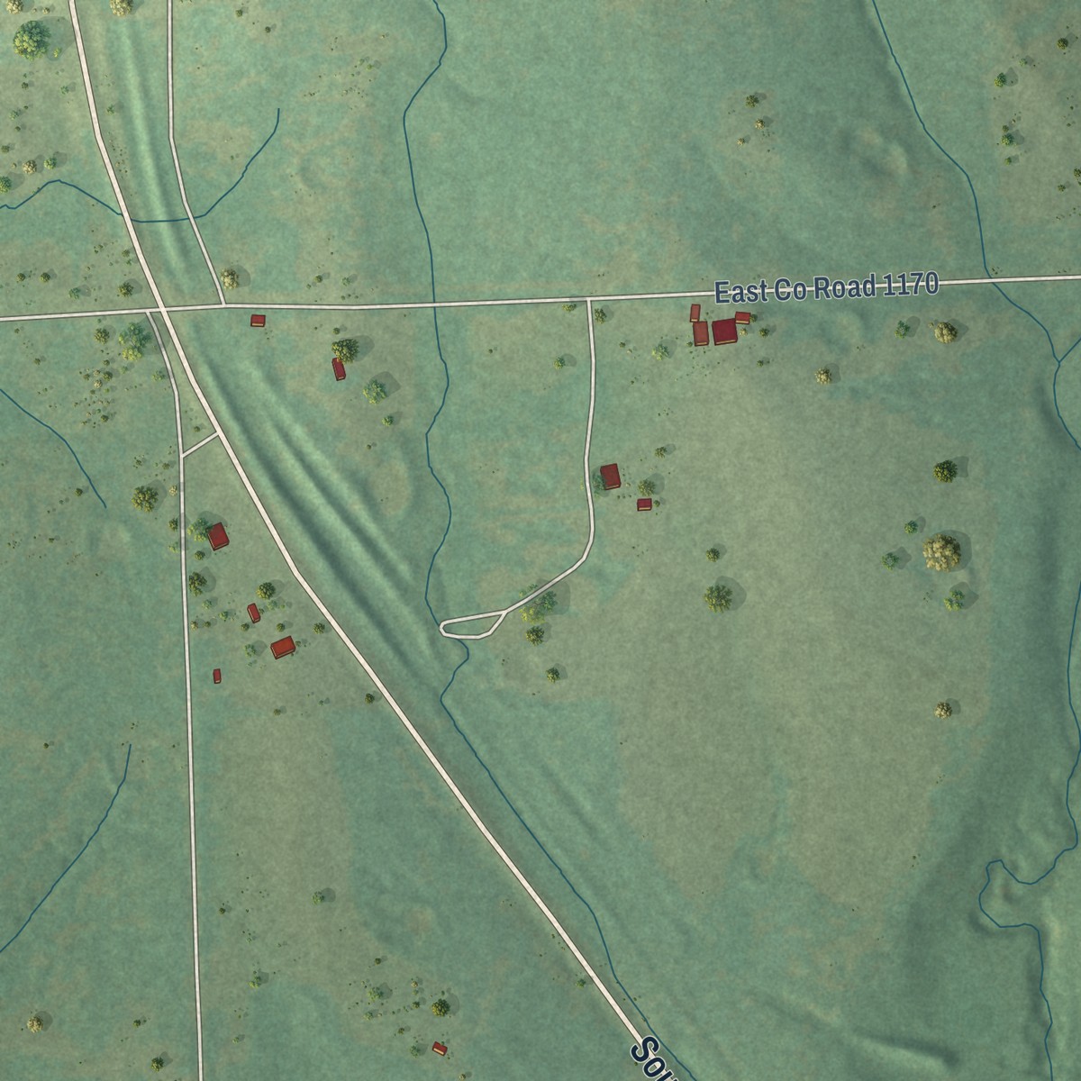 Second close-up of the map of Briartown, Oklahoma print showing more streets and buildings