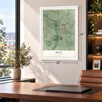Brice, Ohio map, 18 x 24 inch print in a white frame in a home office
