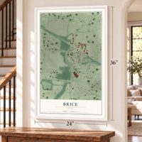 Brice, Ohio map, 24 x 36 inch print in a white frame by a staircase
