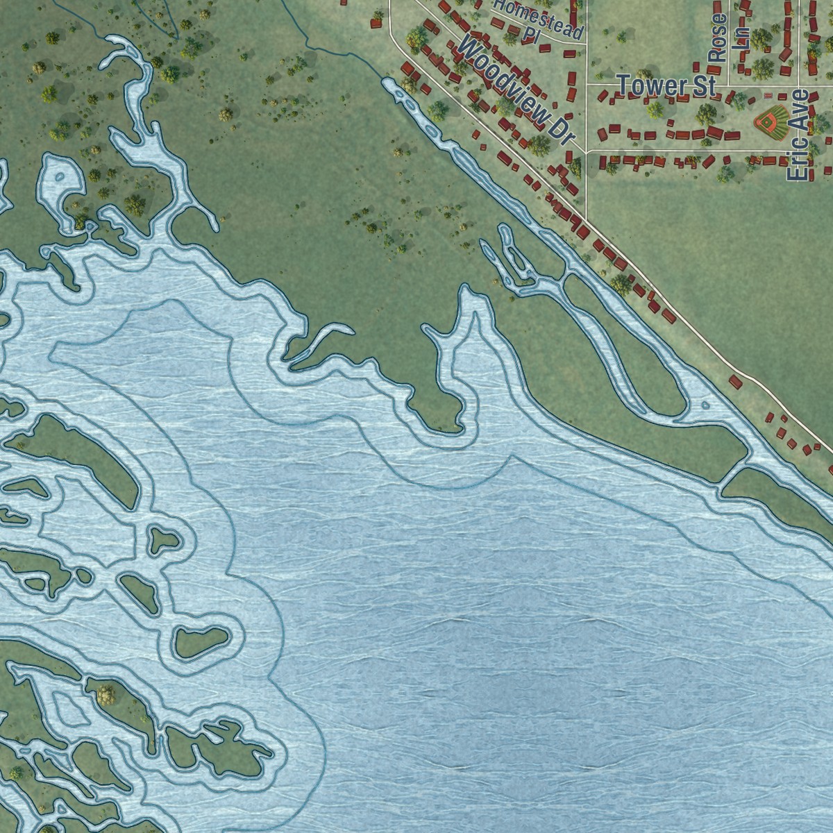 Second close-up of the map of Brice Prairie, Wisconsin print showing more streets and buildings