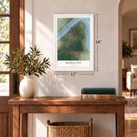 Bridge City, Louisiana map, 12 x 18 inch print in a white frame in an entryway