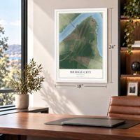 Bridge City, Louisiana map, 18 x 24 inch print in a white frame in a home office