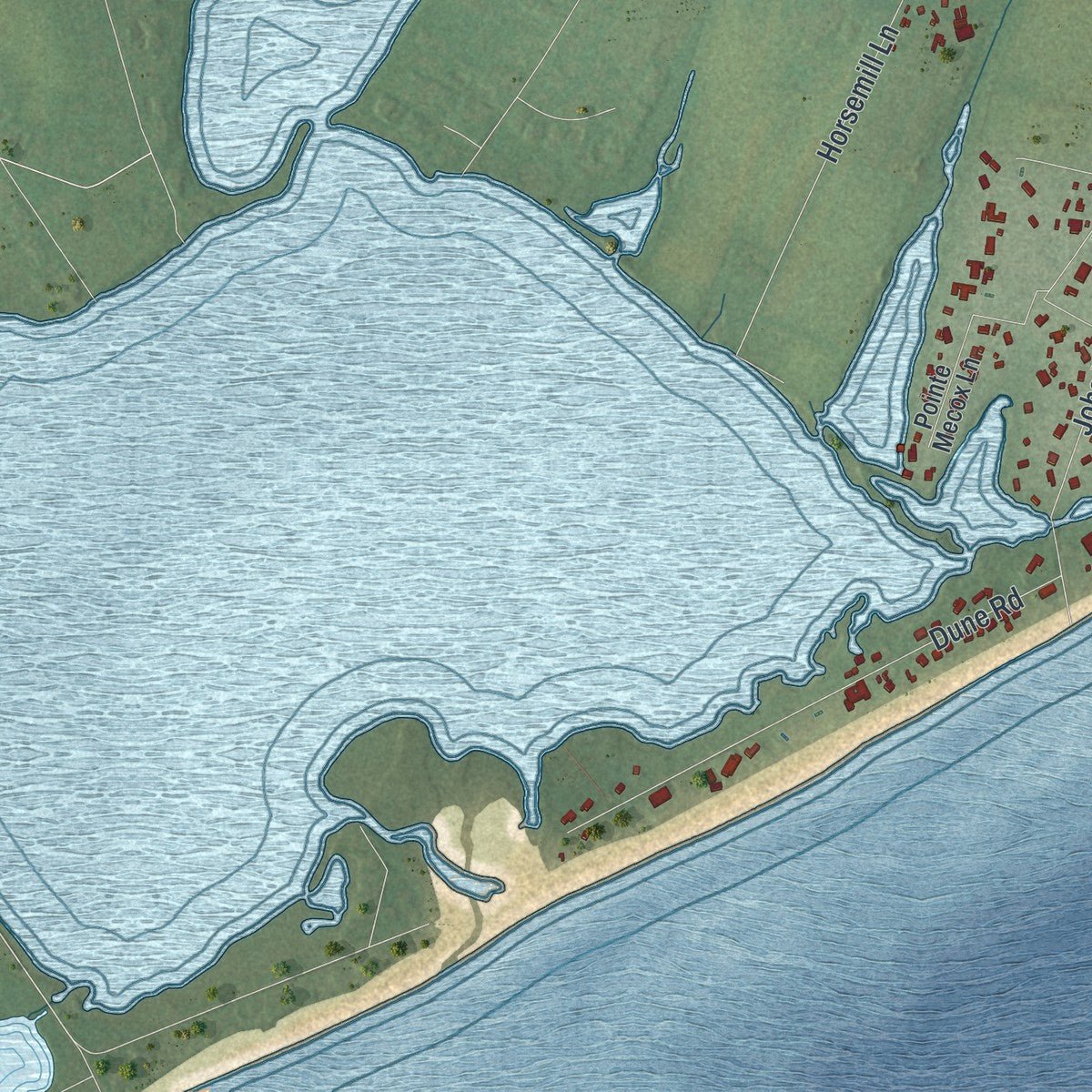 Second close-up of the map of Bridgehampton, New York print showing more streets and buildings