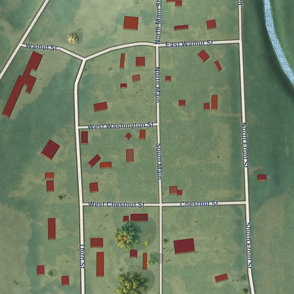 Second close-up of the map of Bridgeport, Kansas print showing more streets and buildings