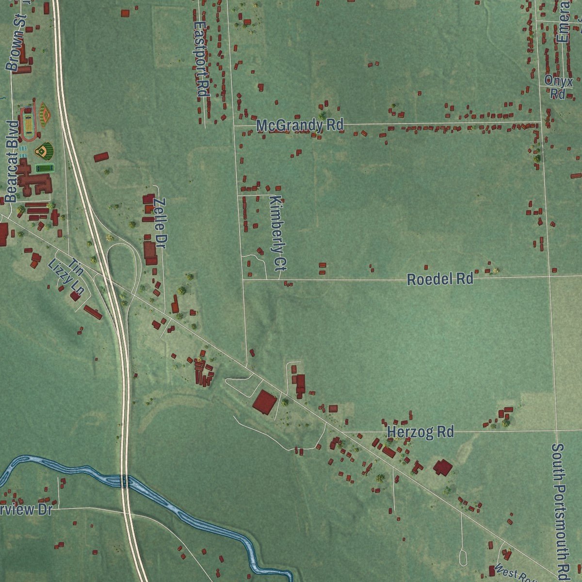 Second close-up of the map of Bridgeport, Michigan print showing more streets and buildings