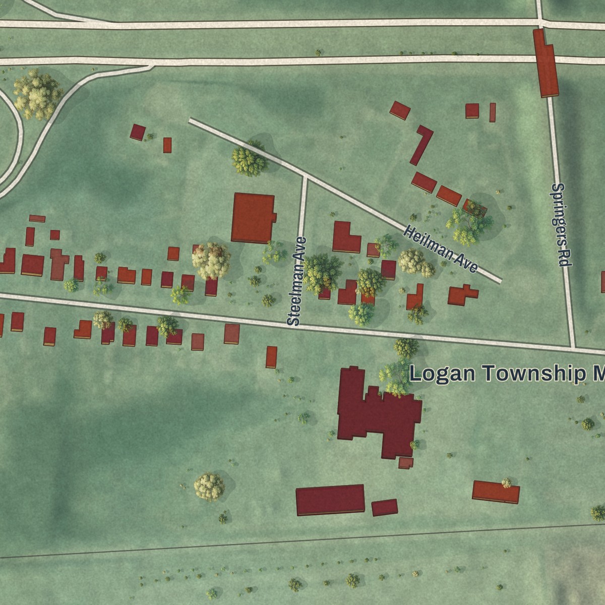 Second close-up of the map of Bridgeport, New Jersey print showing more streets and buildings
