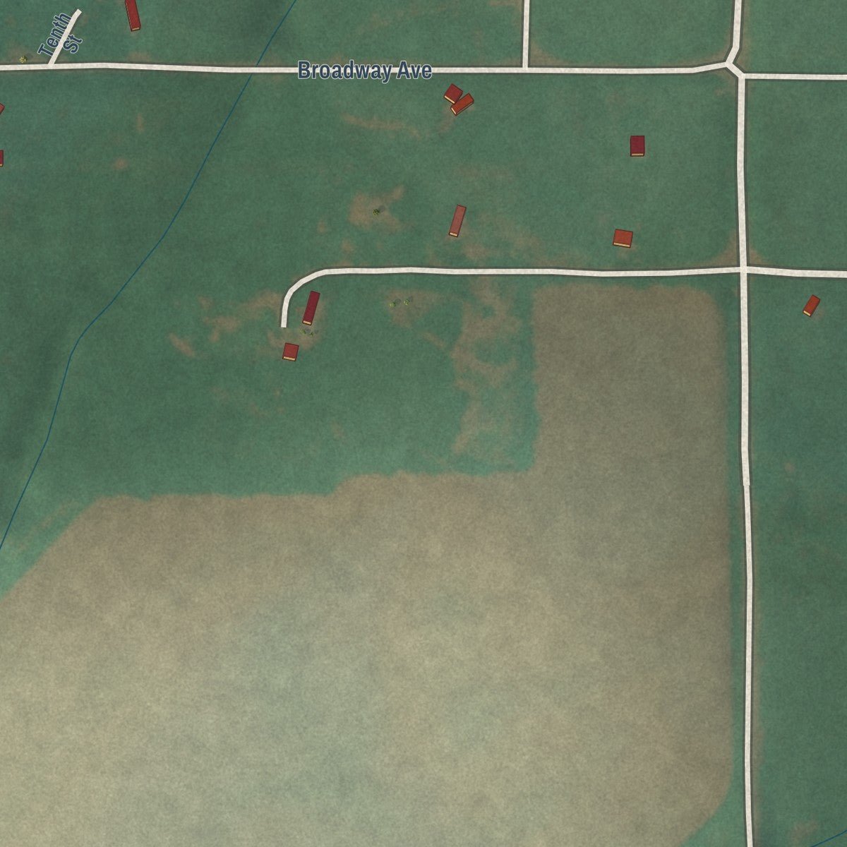 Second close-up of the map of Bridgeport, Oklahoma print showing more streets and buildings