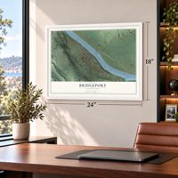 Bridgeport, Washington map, 18 x 24 inch print in a white frame in a home office