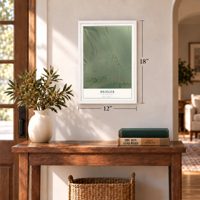 Bridger, South Dakota map, 12 x 18 inch print in a white frame in an entryway
