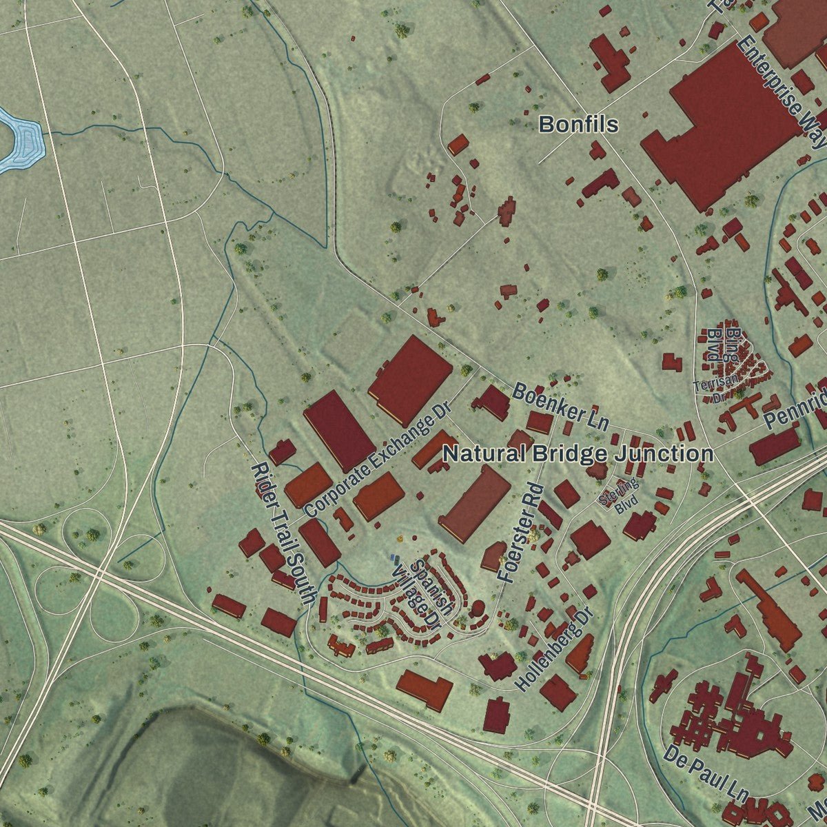 Second close-up of the map of Bridgeton, Missouri print showing more streets and buildings