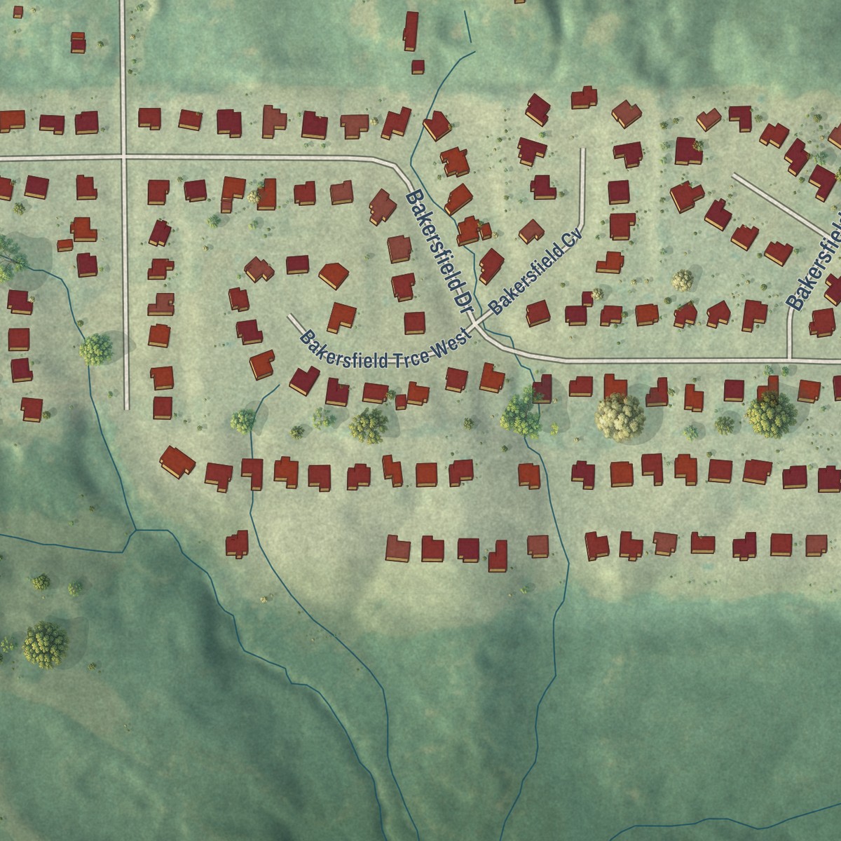 Second close-up of the map of Bridgetown, Mississippi print showing more streets and buildings