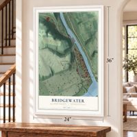 Bridgewater, Beaver County, Pennsylvania map, 24 x 36 inch print in a white frame by a staircase