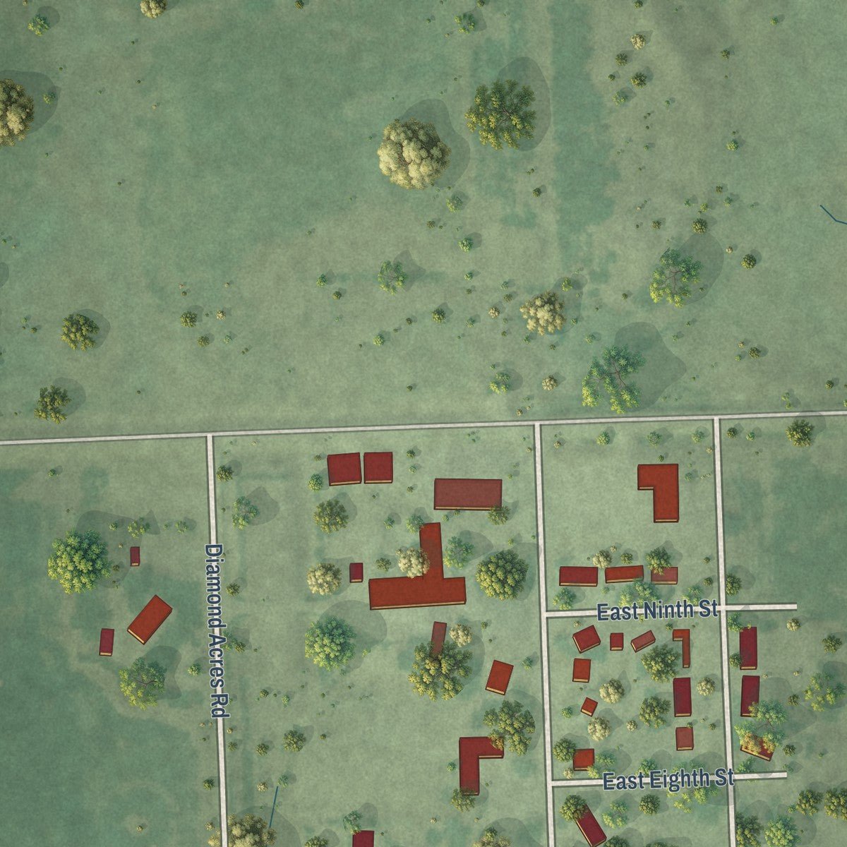 Second close-up of the map of Bridgewater, South Dakota print showing more streets and buildings