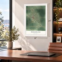 Bridgewater, South Dakota map, 18 x 24 inch print in a white frame in a home office