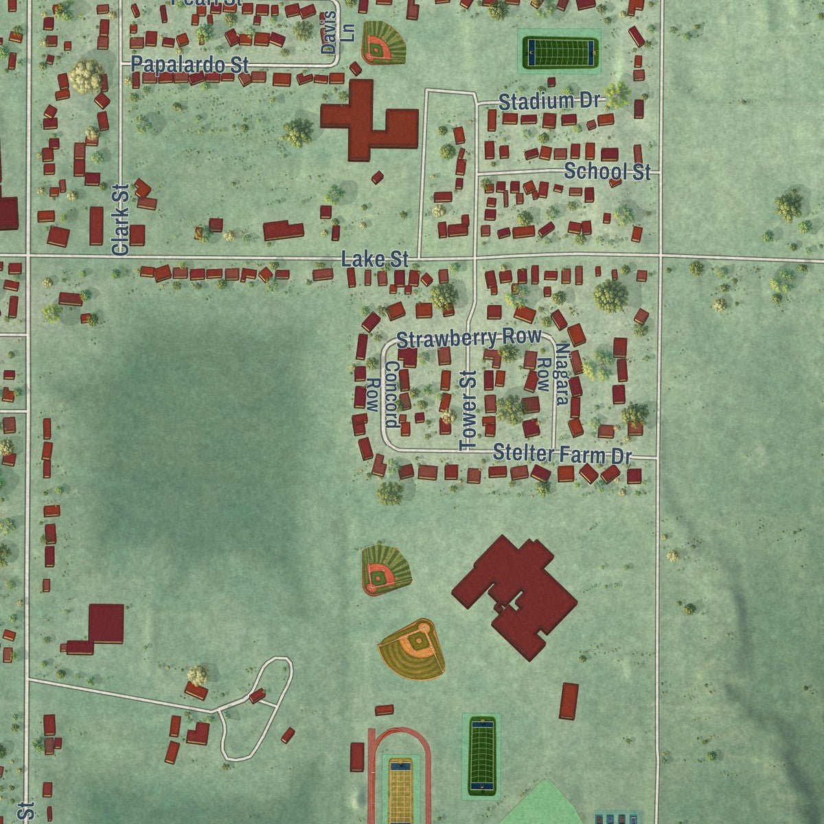 Second close-up of the map of Bridgman, Michigan print showing more streets and buildings