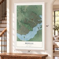 Brielle, New Jersey map, 24 x 36 inch print in a white frame by a staircase